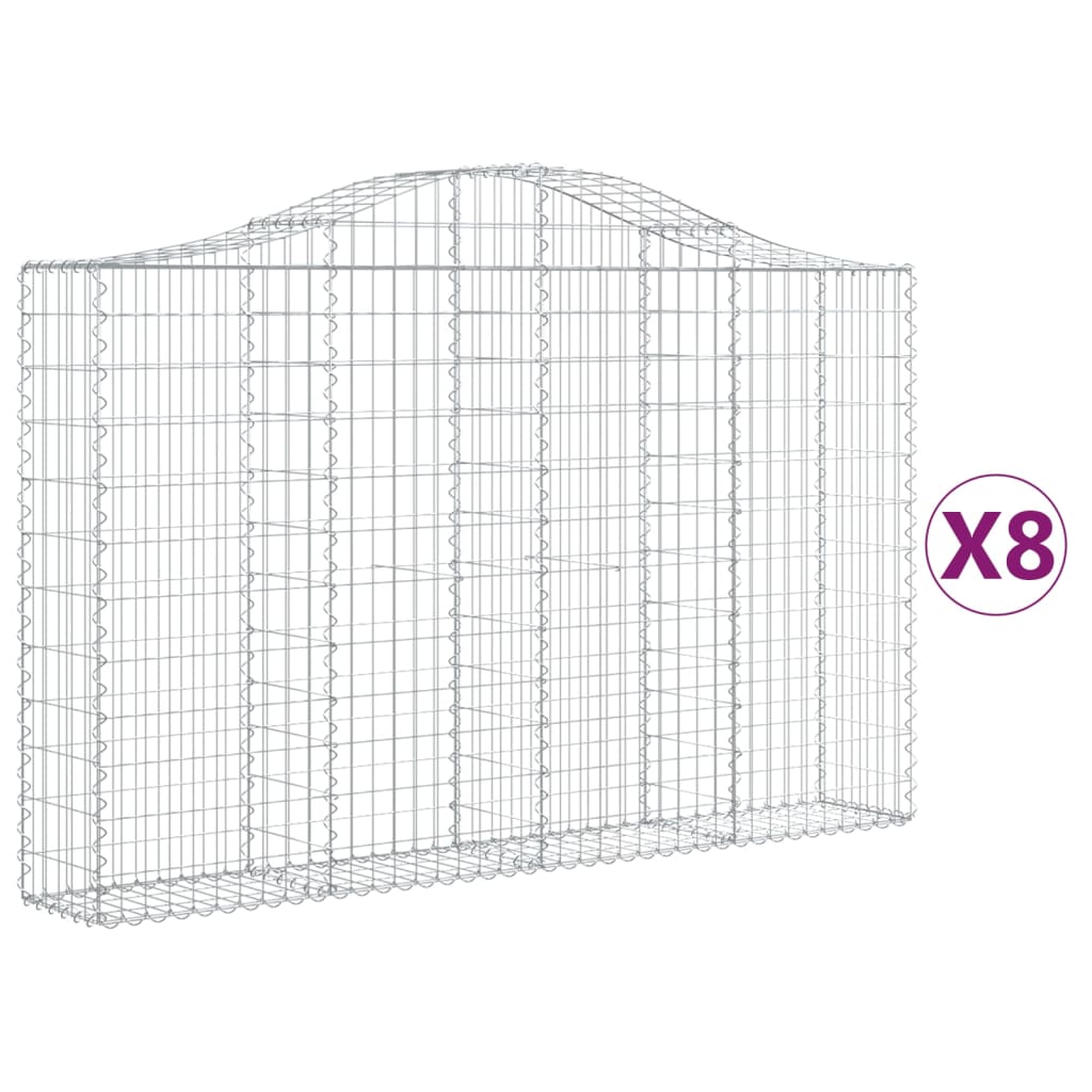 Arched Gabion Baskets 8 pcs 78.7"x11.8"x47.2"/55.1" Galvanized Iron