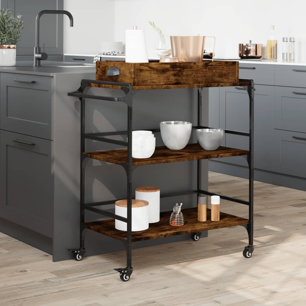 Kitchen Trolley Smoked Oak 32.1"x16.1"x36.4" Engineered Wood