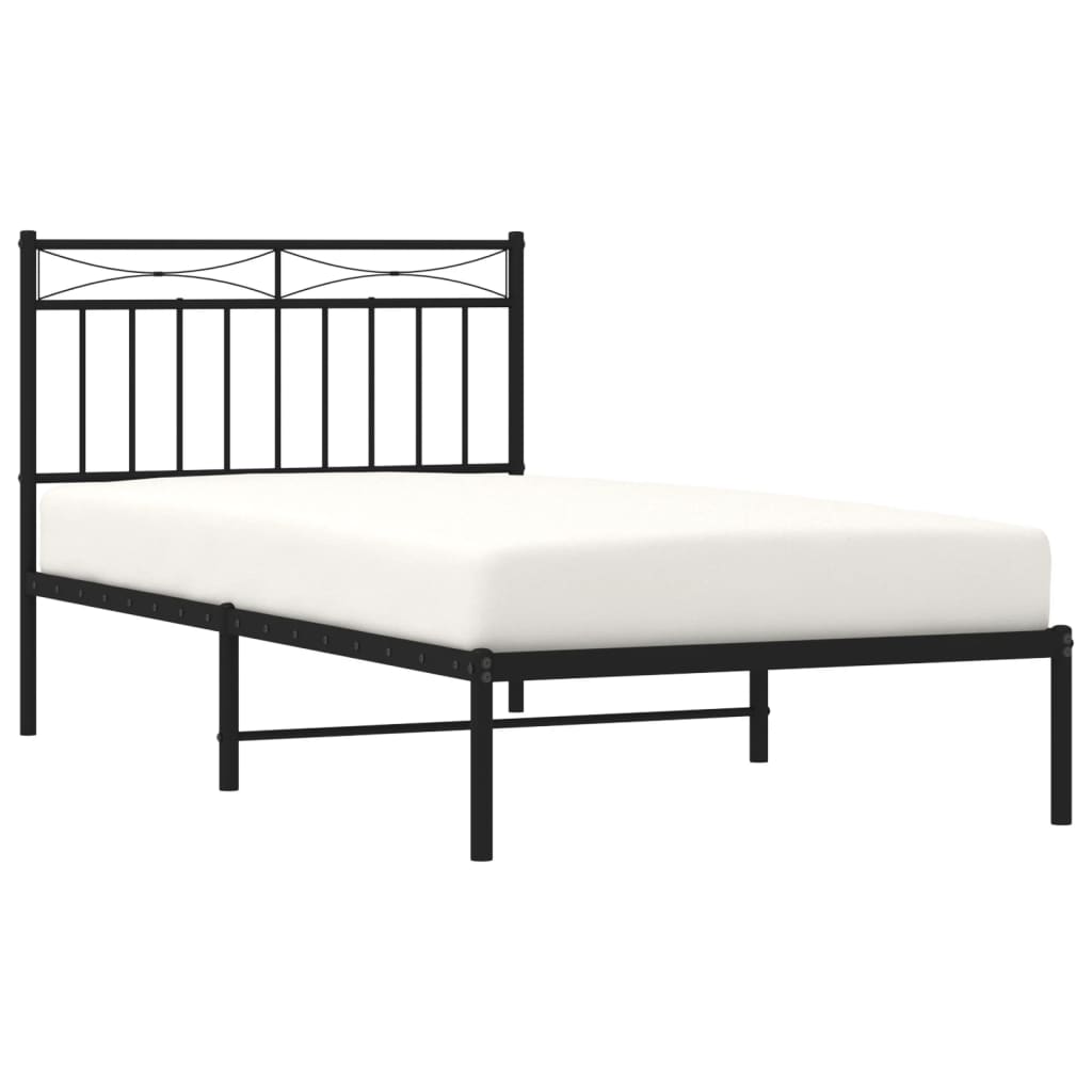 Metal Bed Frame without Mattress with Headboard Black 39.4"x74.8"