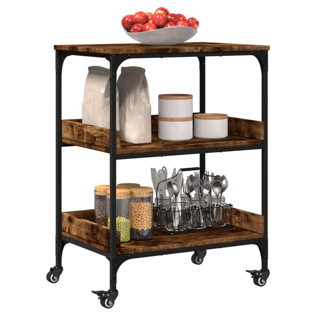 Kitchen Trolley Smoked Oak 23.6"x16.1"x31.7" Engineered Wood