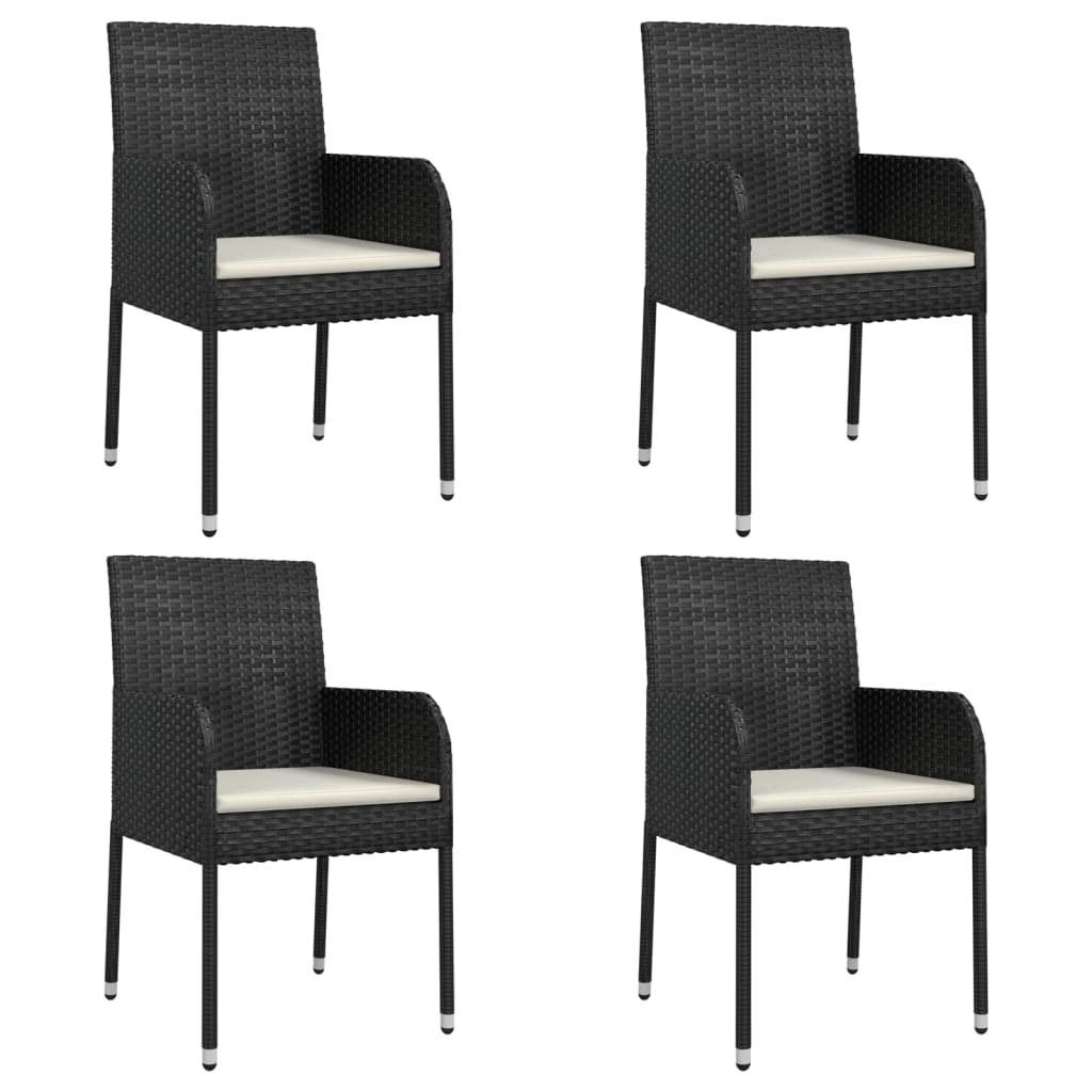 5 Piece Patio Dining Set with Cushions Black Poly Rattan