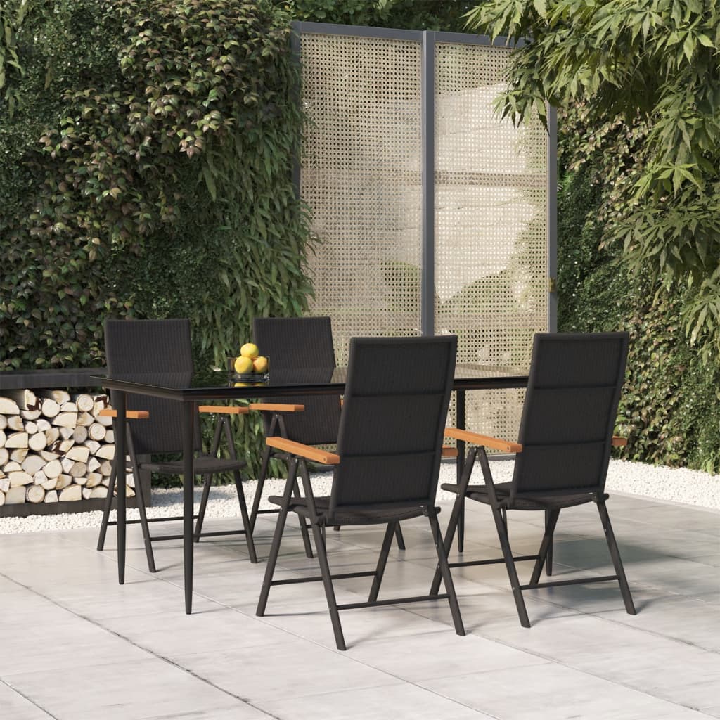 5 Piece Patio Dining Set Black and Brown Poly Rattan