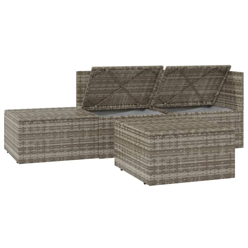 4 Piece Patio Lounge Set with Cushions Gray Poly Rattan