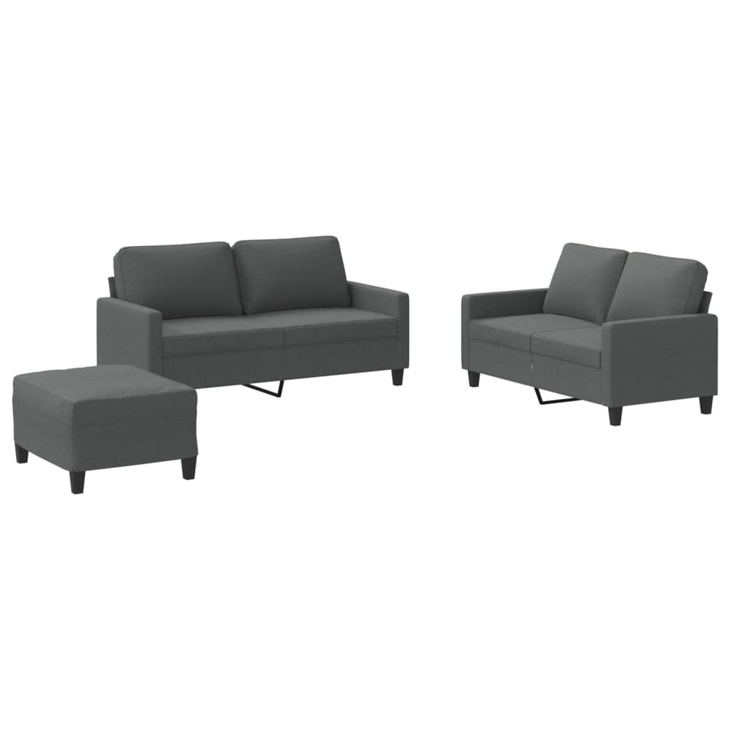 3 Piece Sofa Set with Cushions Dark Gray Fabric