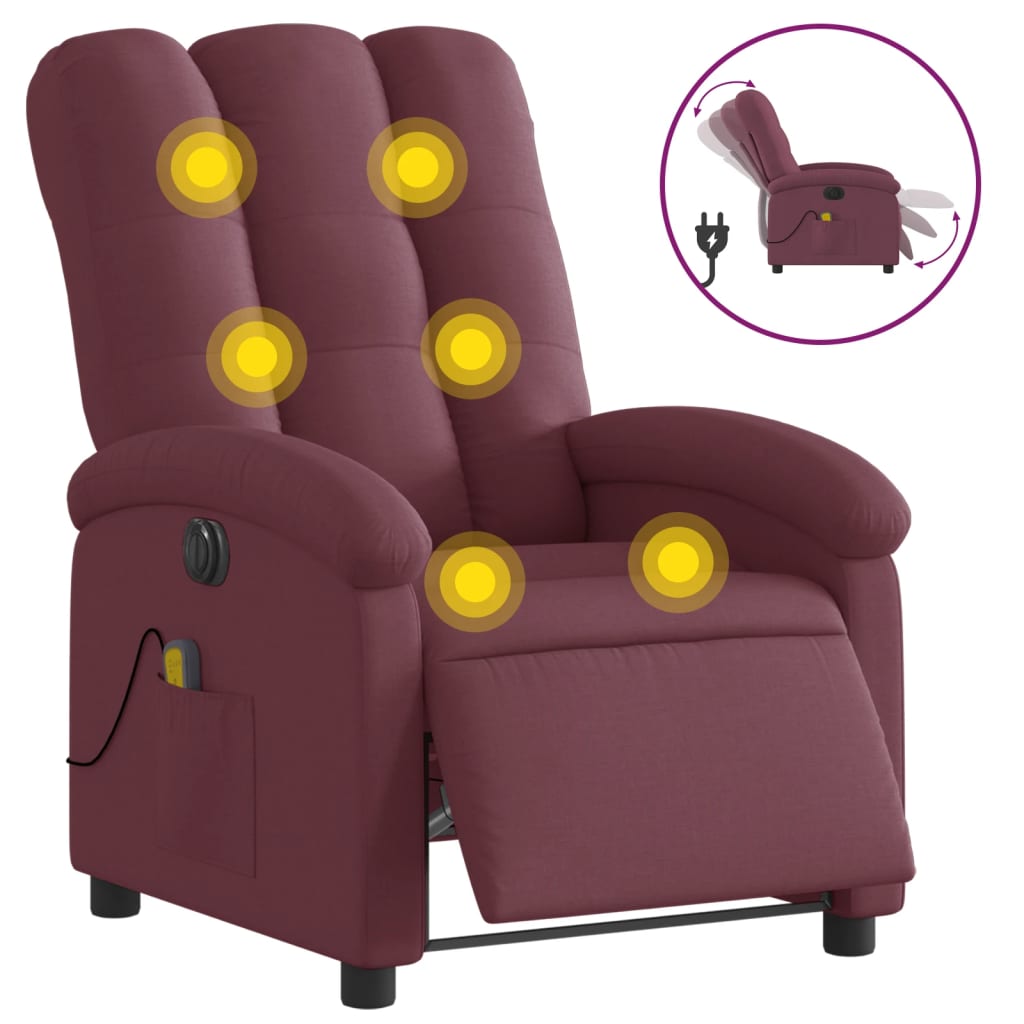 Electric Massage Recliner Chair Purple Fabric