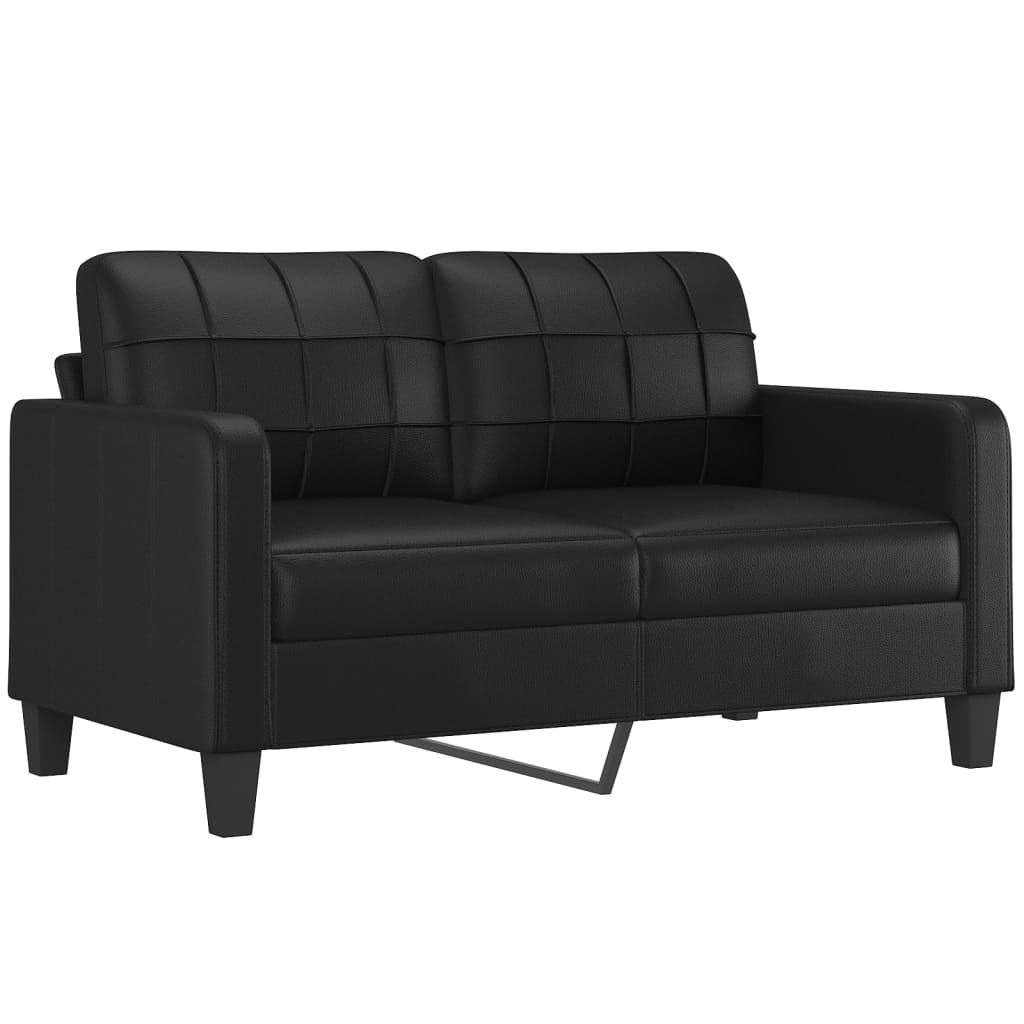 2 Piece Sofa Set with Pillows Black Faux Leather