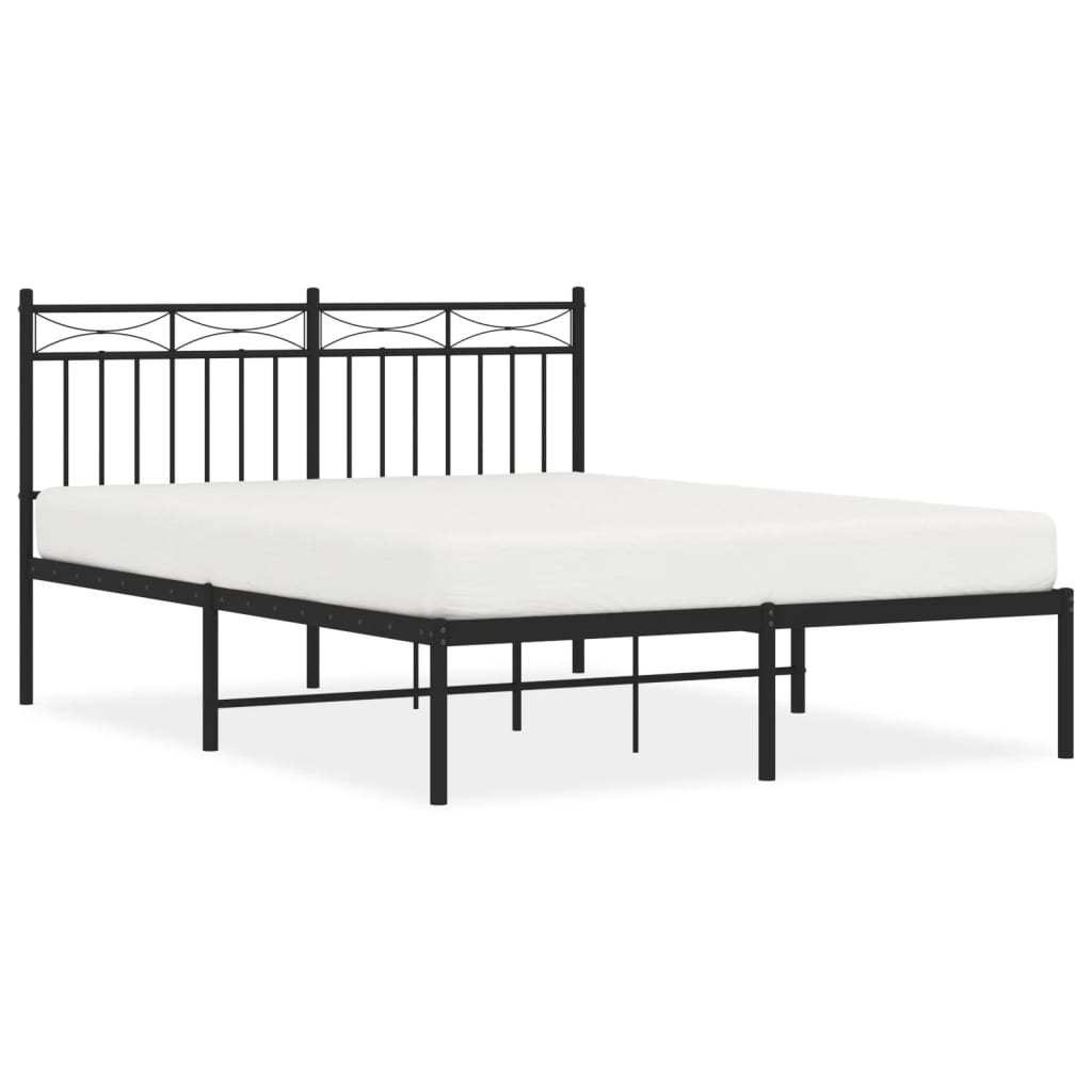 Metal Bed Frame without Mattress with Headboard Black 53.1"x74.8"