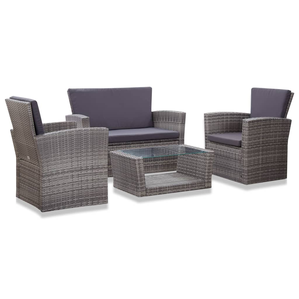 4 Piece Patio Lounge Set with Cushions Poly Rattan Gray