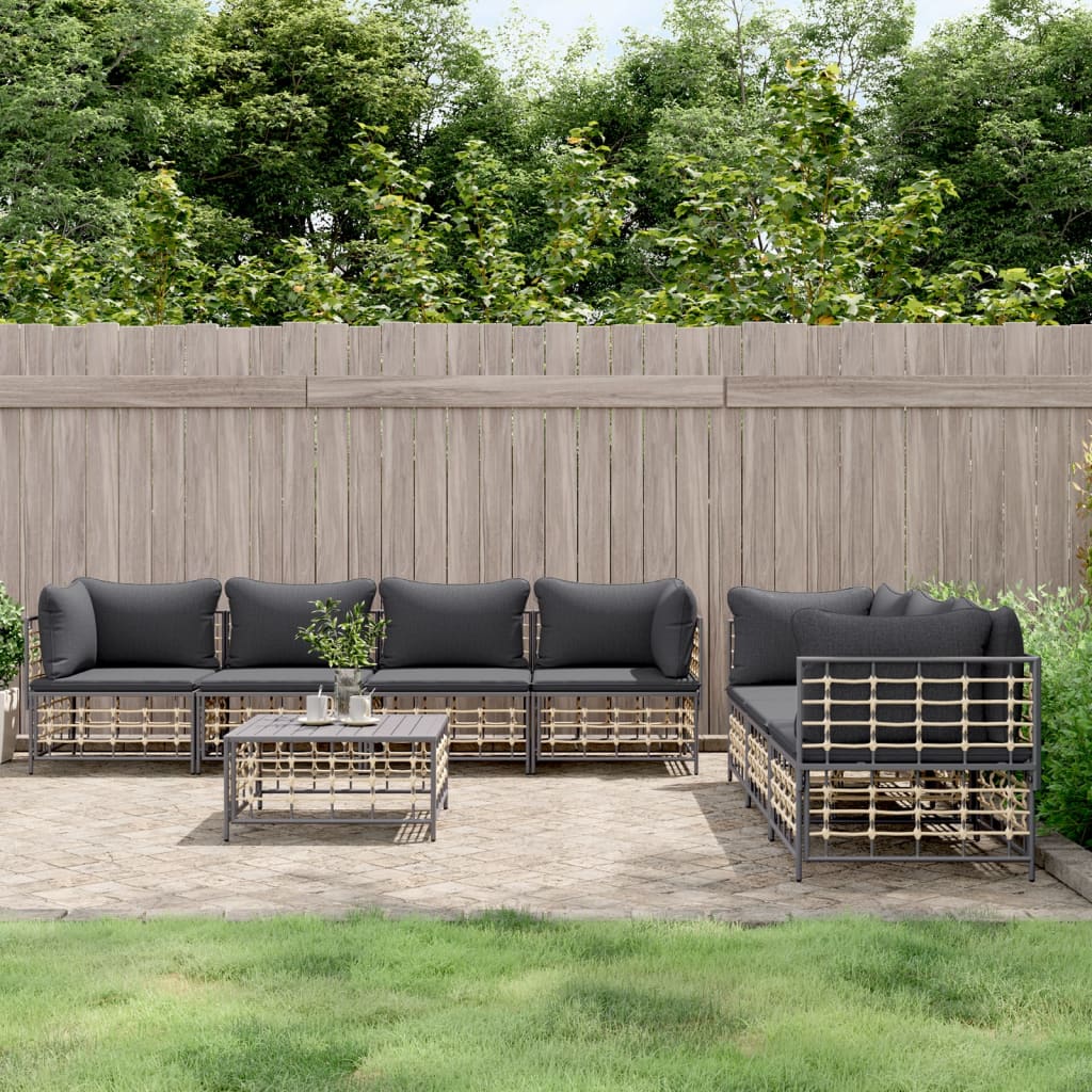 8 Piece Patio Lounge Set with Cushions Anthracite Poly Rattan