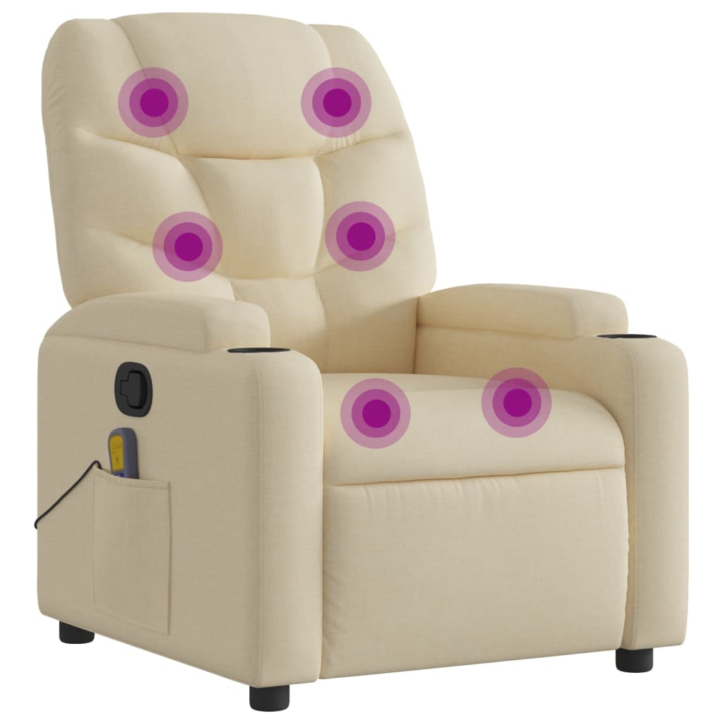 Massage Recliner Chair Cream Fabric