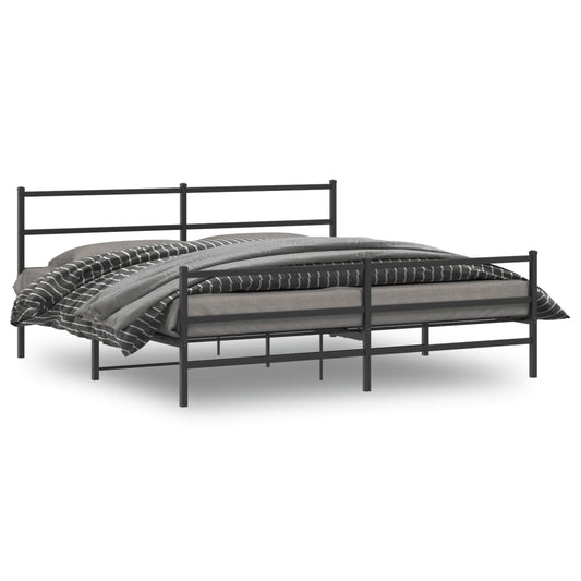 Metal Bed Frame without Mattress with Footboard��Black 76"x79.9"