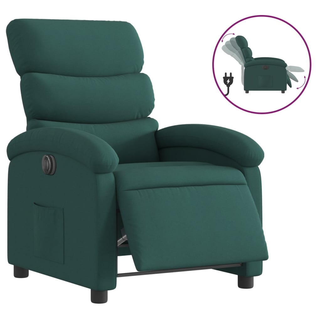 Electric Recliner Chair Dark Green Fabric