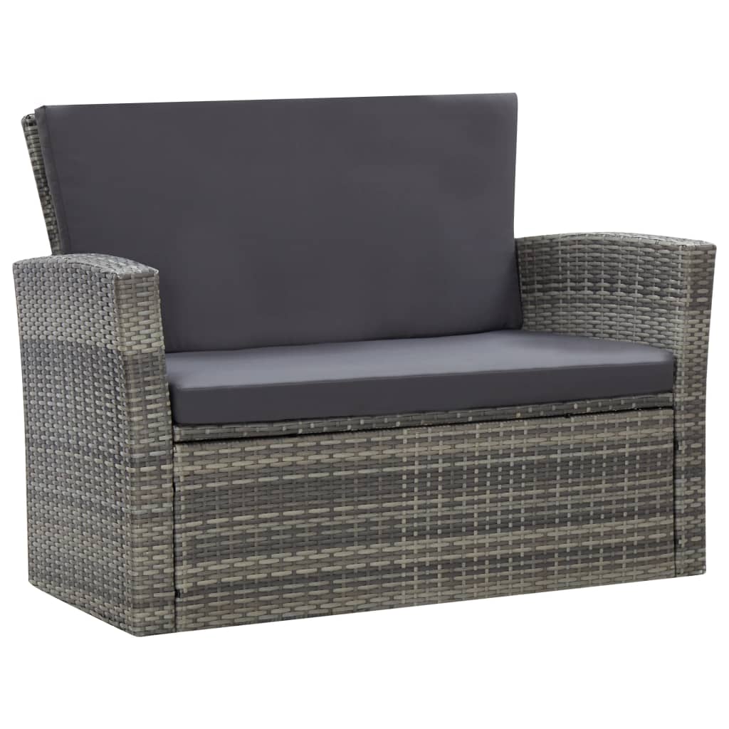 4 Piece Patio Lounge Set with Cushions Poly Rattan Gray