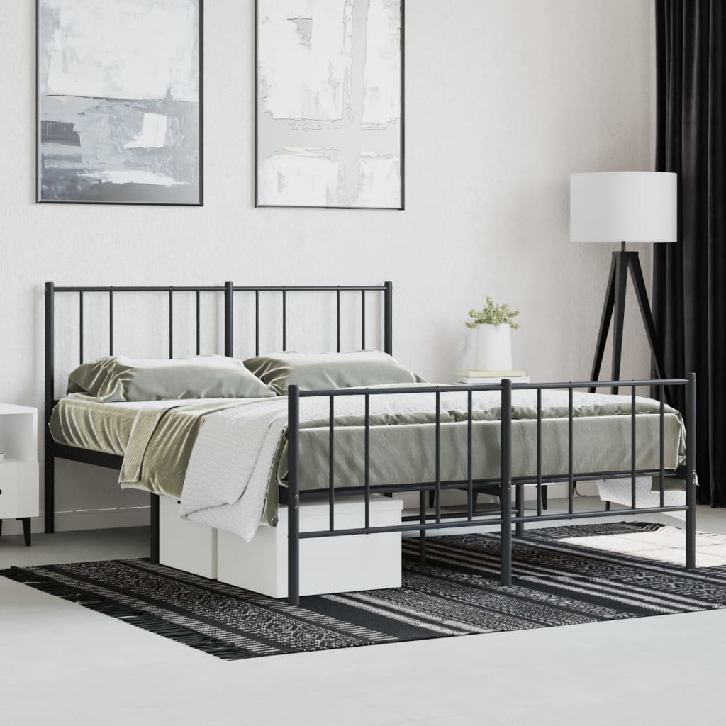 Metal Bed Frame without Mattress with Footboard Black 53.1"x74.8"