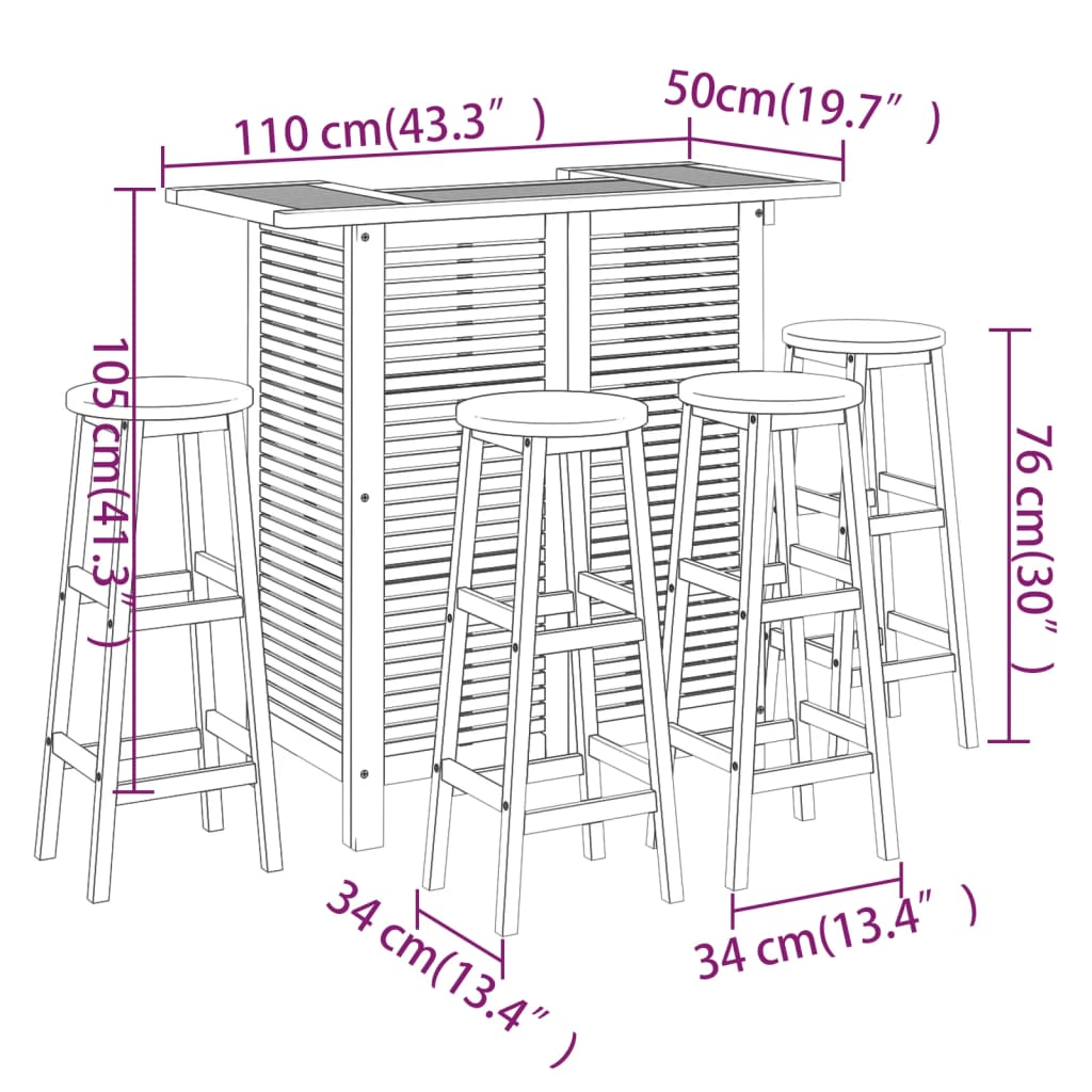 5 Piece Patio Bar Set Solid Wood Acacia