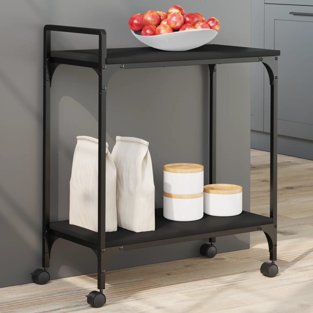 Kitchen Trolley Black 23.8"x12.2"x28.5" Engineered Wood