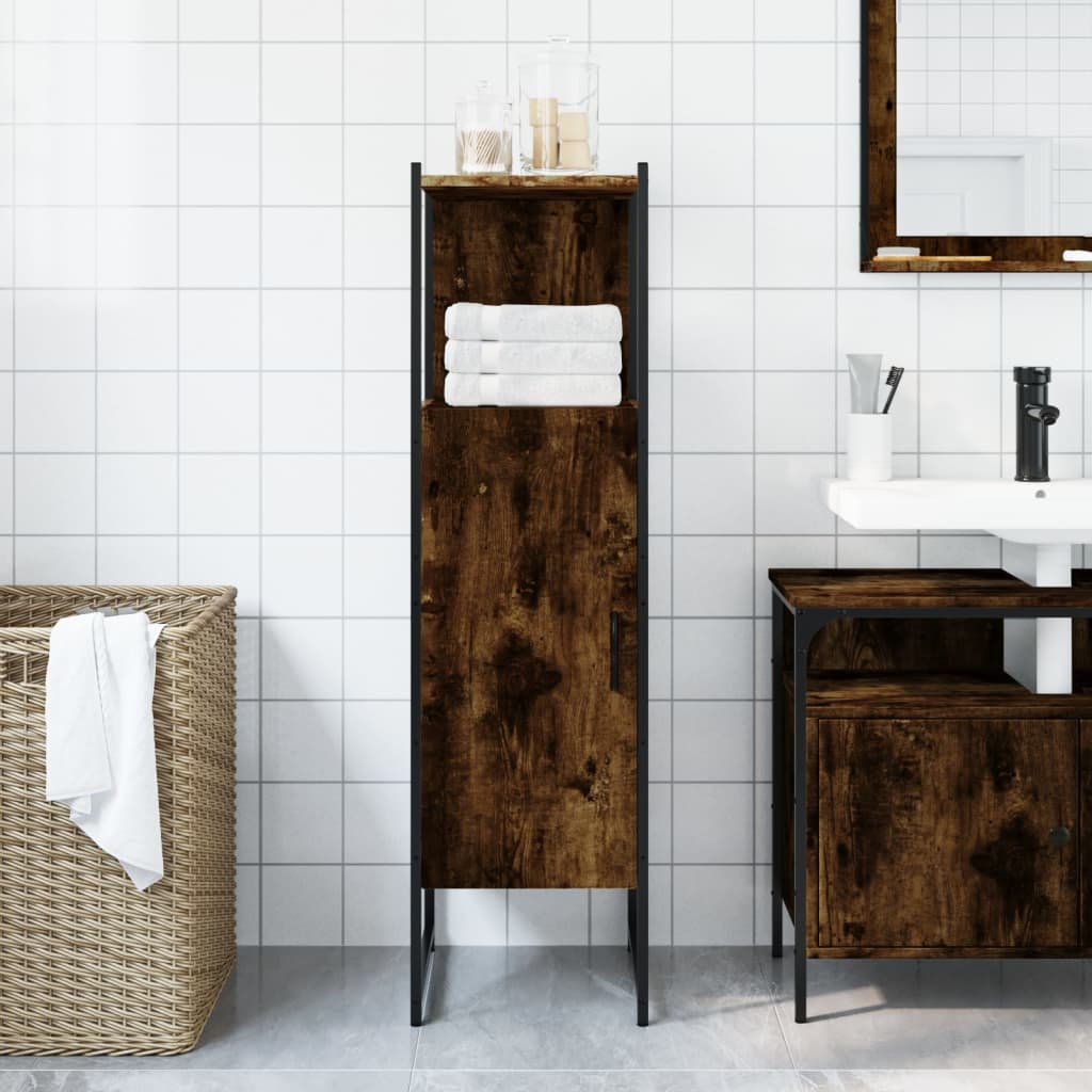 Bathroom Cabinet Smoked Oak 13"x13"x47.4" Engineered Wood