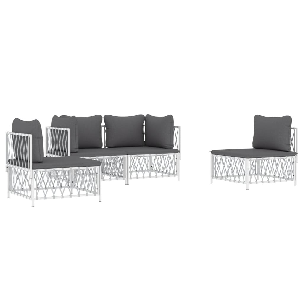 4 Piece Patio Lounge Set with Cushions White Steel