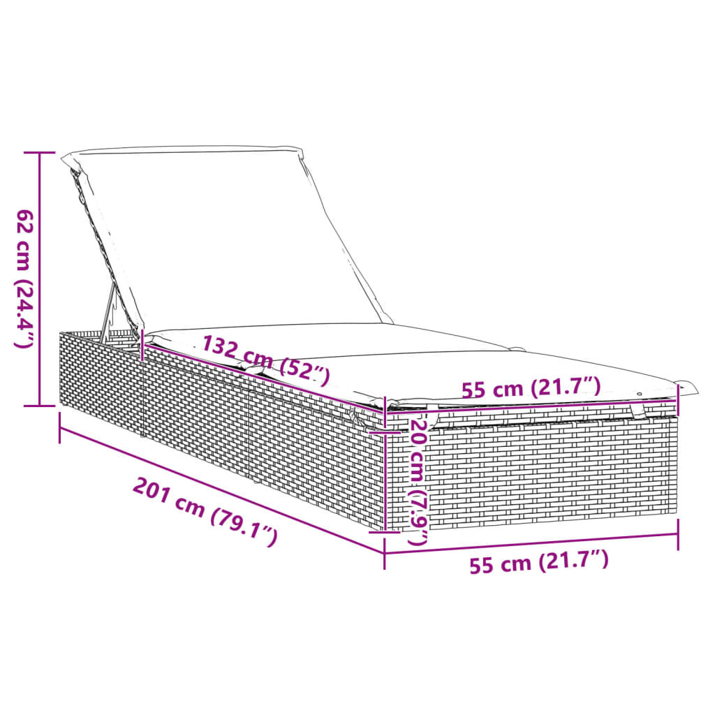 Sunbeds 2 pcs with Table Gray Poly Rattan