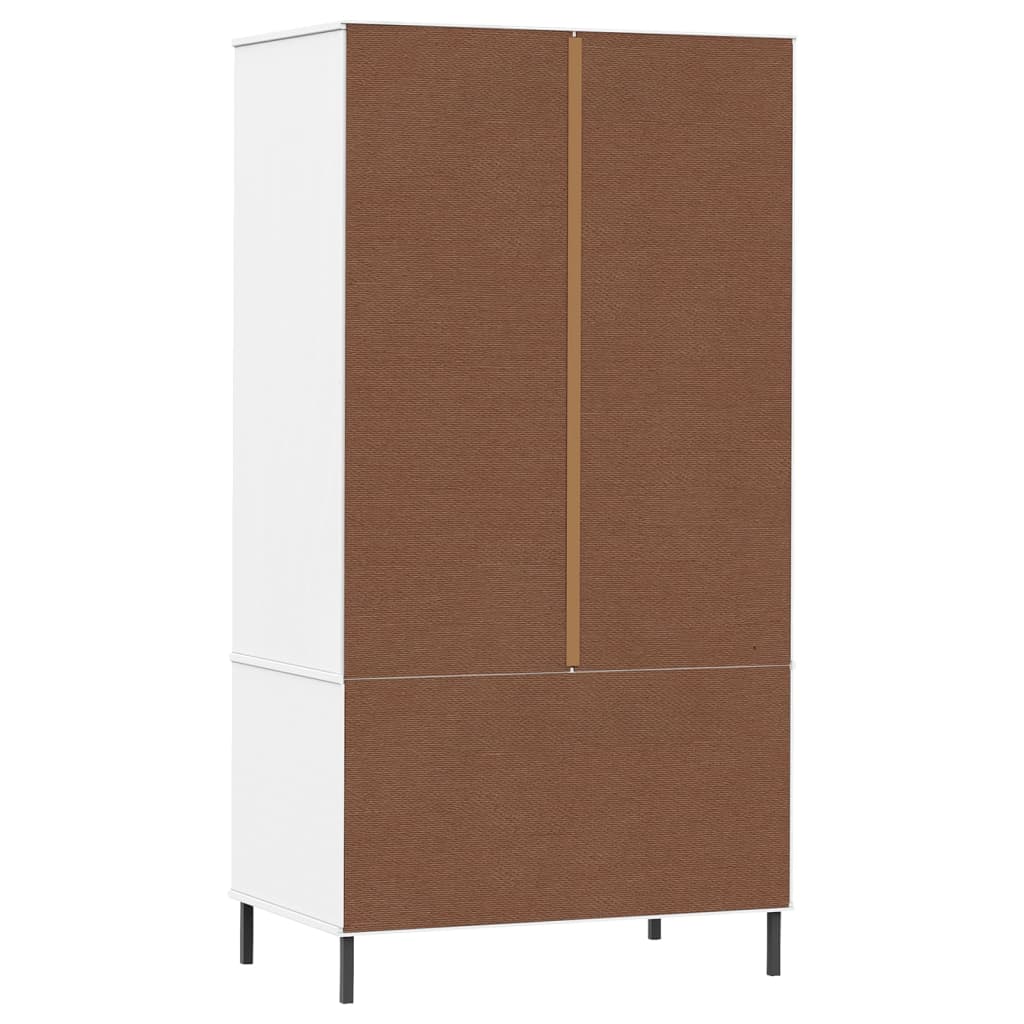 Wardrobe with Metal Legs White 35.4"x21.7"x67.9" Solid Wood OSLO