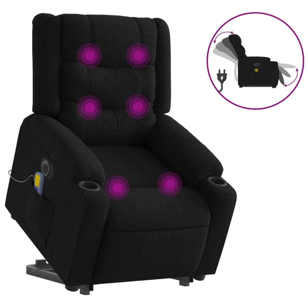 Electric Stand up Massage Recliner Chair Black Fabric