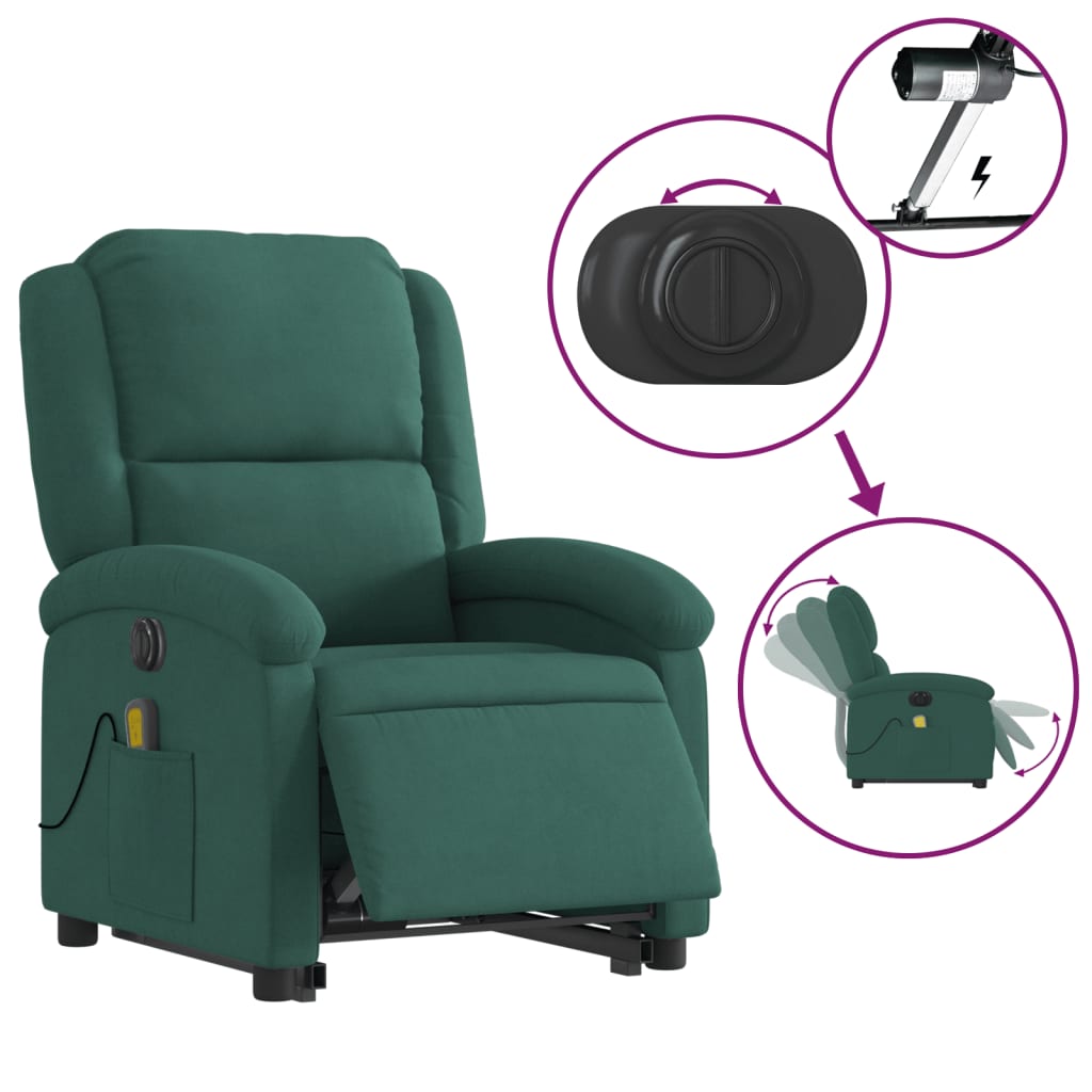 Electric Stand up Massage Recliner Chair Dark Green Velvet