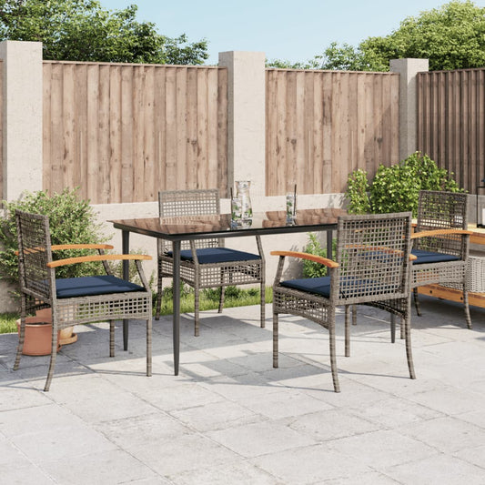 5 Piece Patio Dining Set with Cushions Gray Poly Rattan