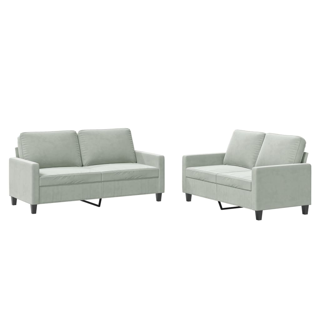 2 Piece Sofa Set with Cushions Light Gray Velvet