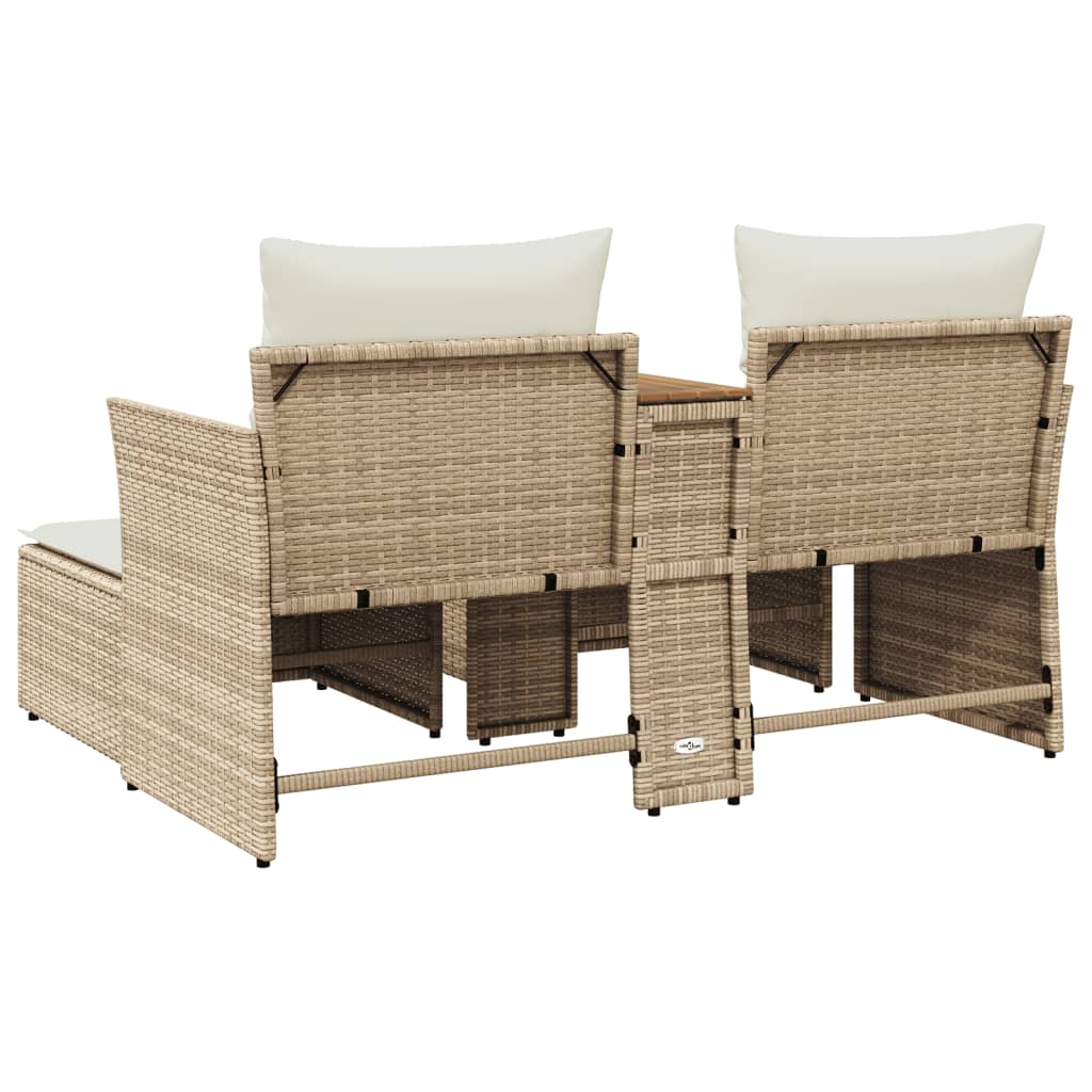 Patio Sofa 2-Seater with Stools Beige Poly Rattan