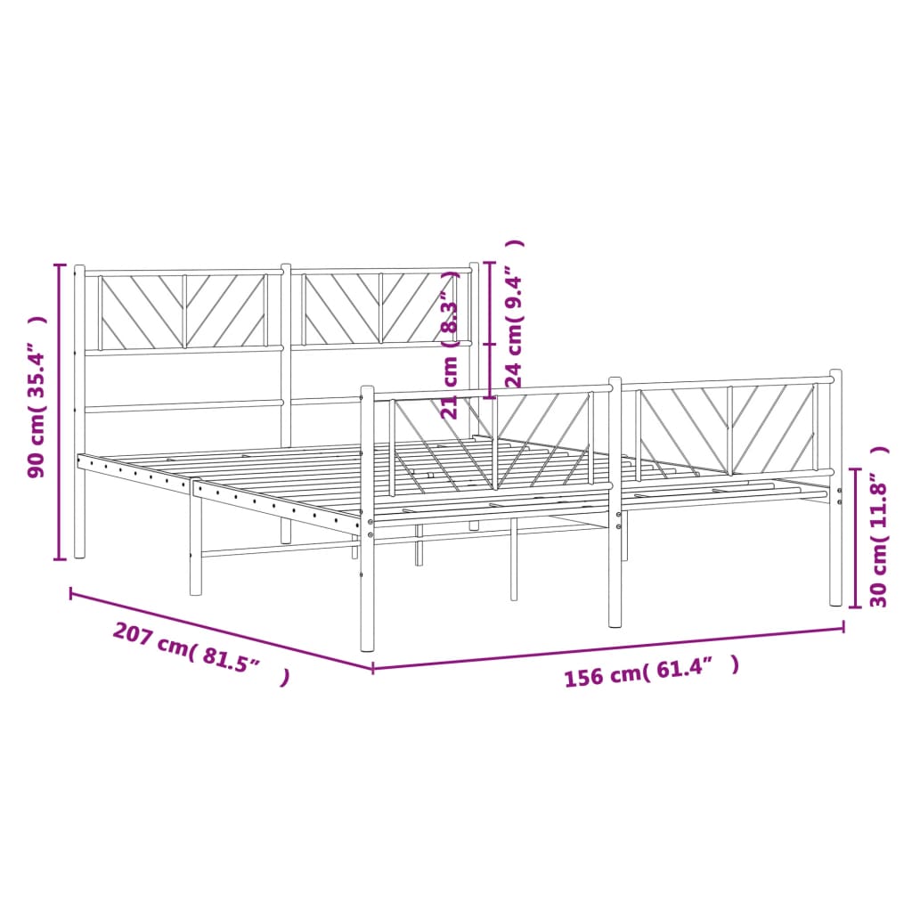 Metal Bed Frame without Mattress with Footboard Black 59.1"x78.7"