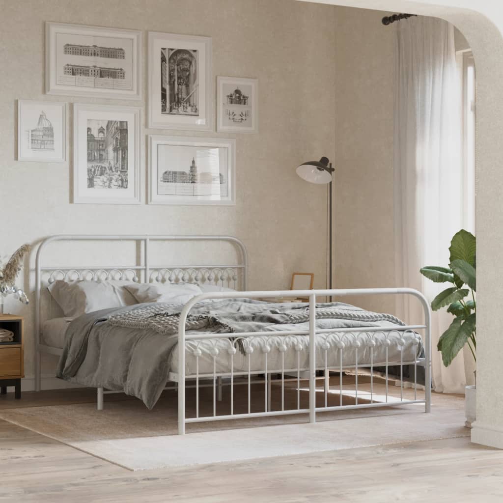 Metal Bed Frame without Mattress with Footboard White 59.1"x78.7"