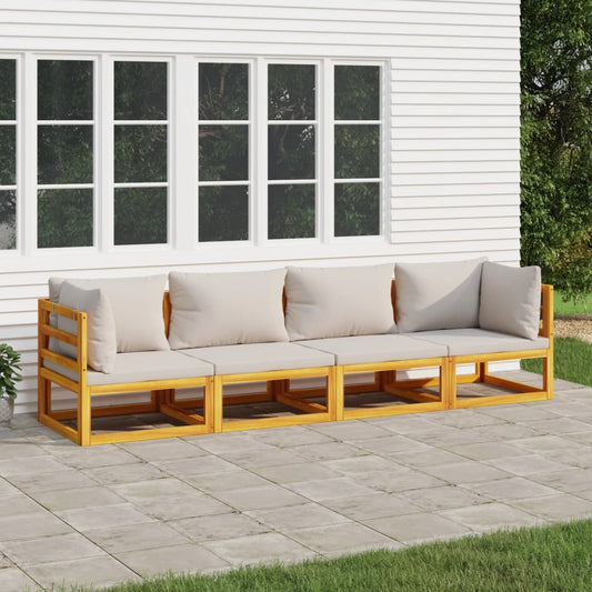 4 Piece Patio Lounge Set with Light Gray Cushions Solid Wood