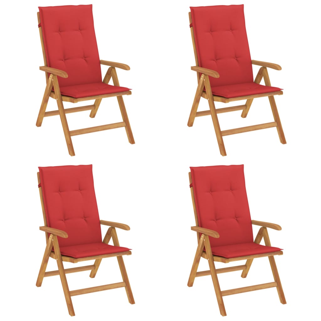 Reclining Patio Chairs with Cushions 4 pcs Solid Wood Teak