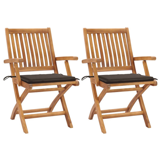 Patio Chairs 2 pcs with Taupe Cushions Solid Teak Wood