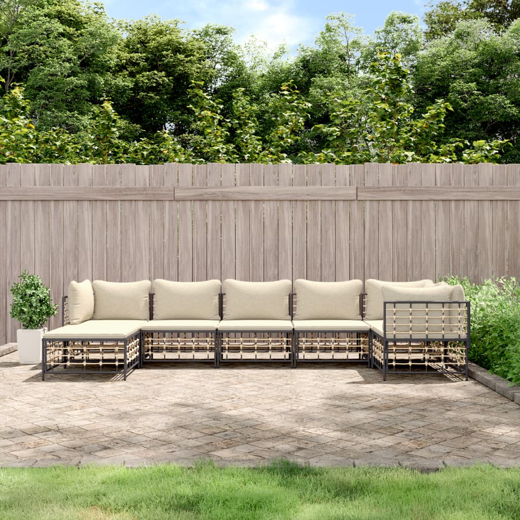 7 Piece Patio Lounge Set with Cushions Anthracite Poly Rattan