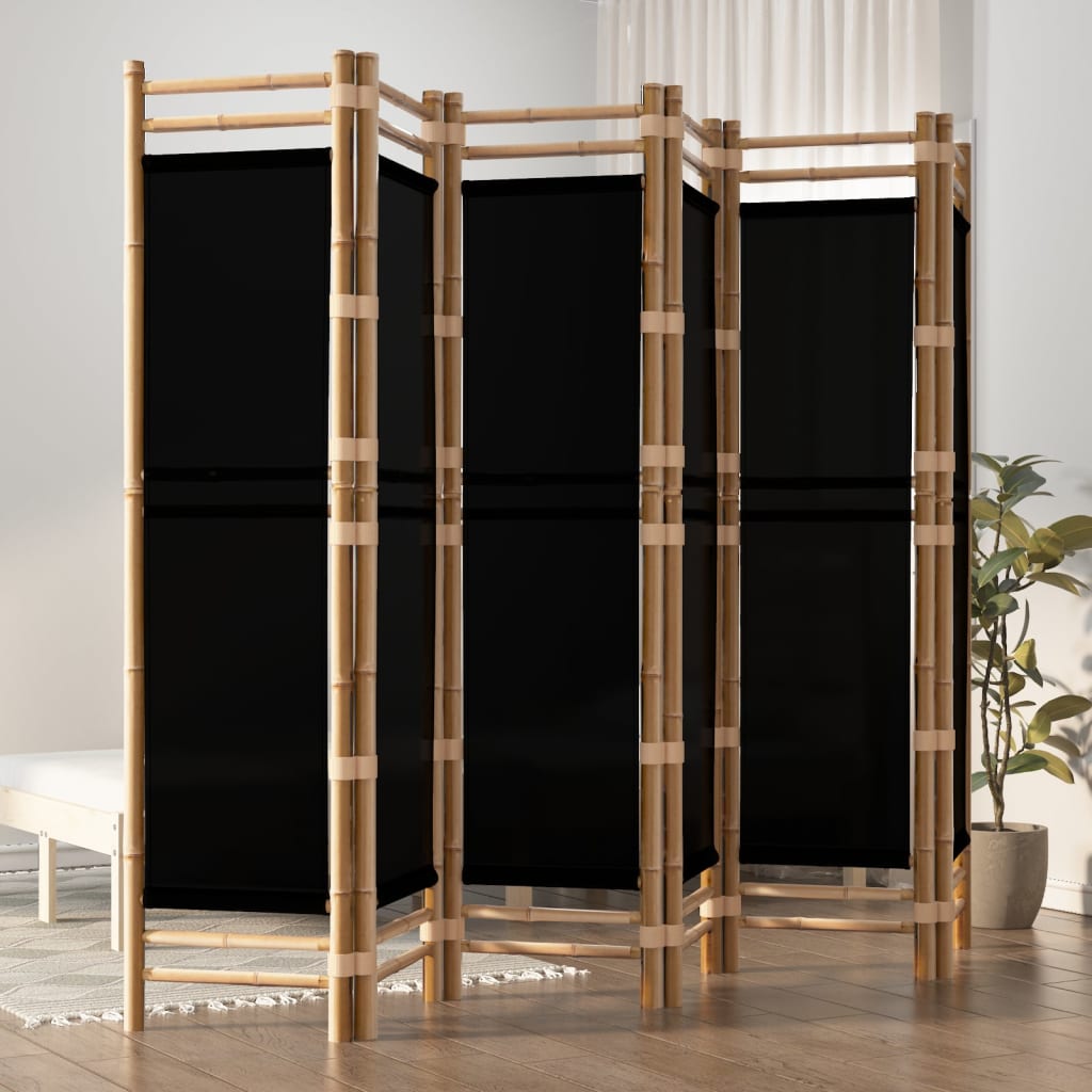 Folding 4-Panel Room Divider 63" Bamboo and Canvas