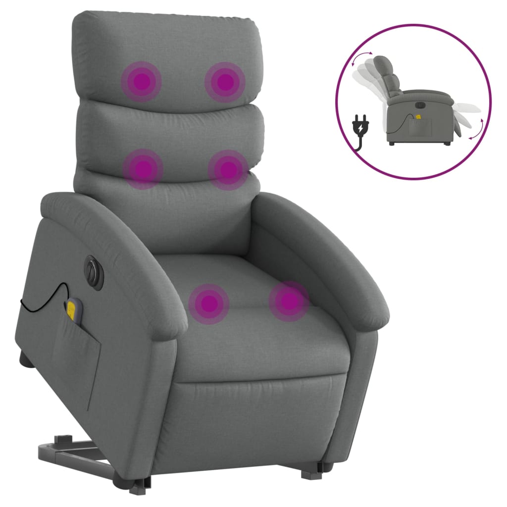 Electric Stand up Massage Recliner Chair Dark Gray Fabric