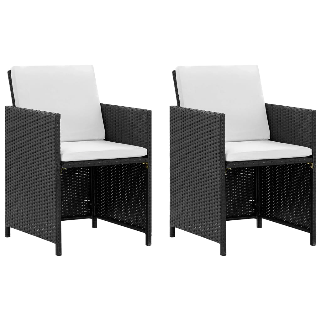 5 Piece Patio Dining Set with Cushions Poly Rattan Black