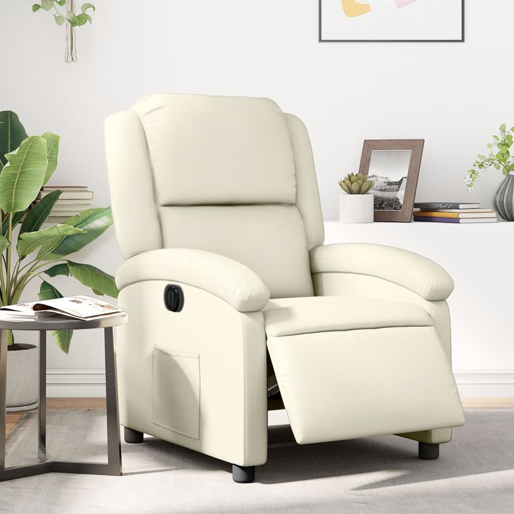 Electric Recliner Chair Cream Faux Leather