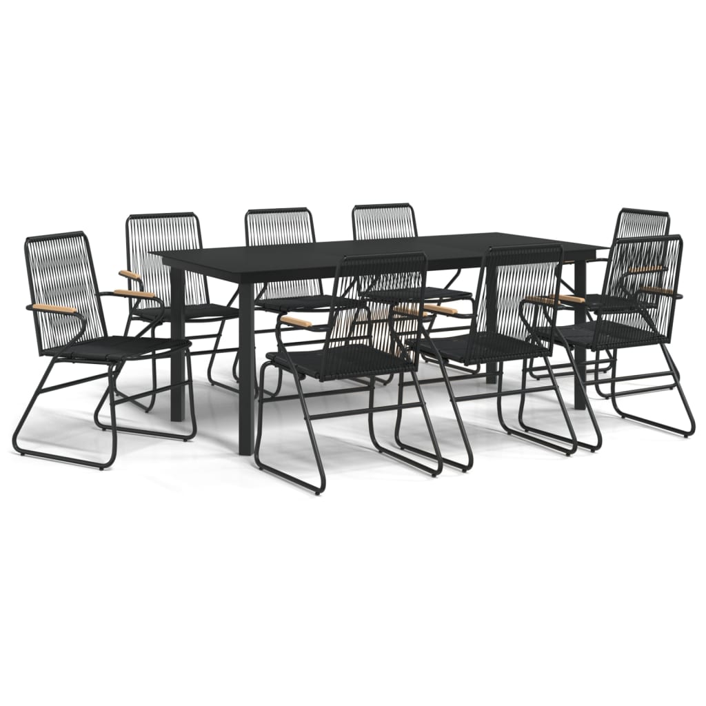 9 Piece Patio Dining Set Black PVC Rattan