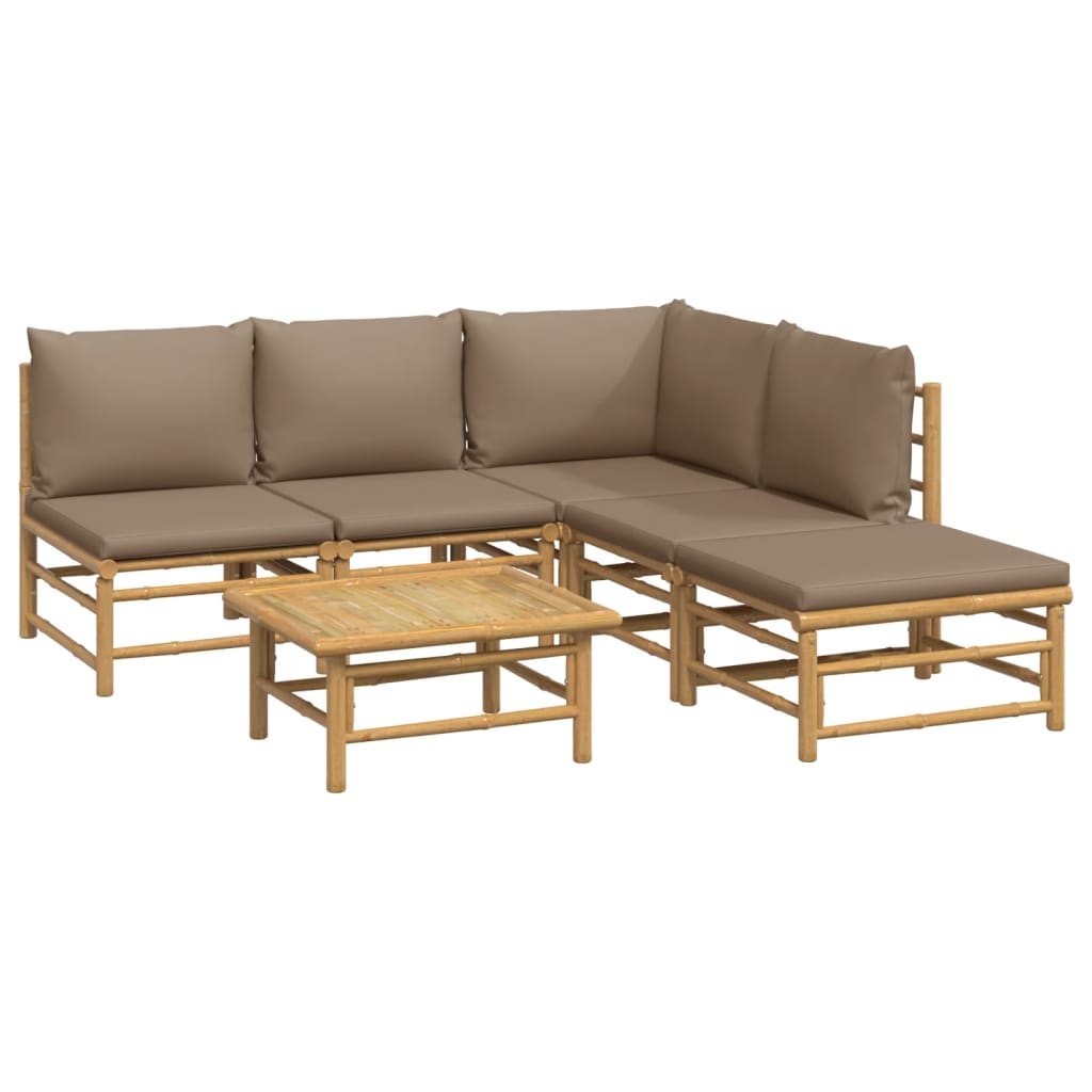 6 Piece Patio Lounge Set with Taupe Cushions Bamboo