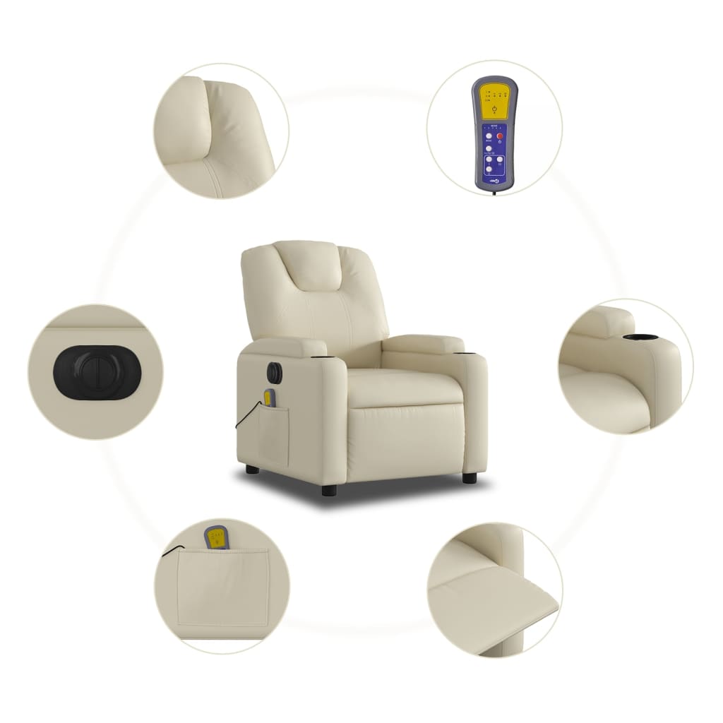 Electric Massage Recliner Chair Cream Faux Leather