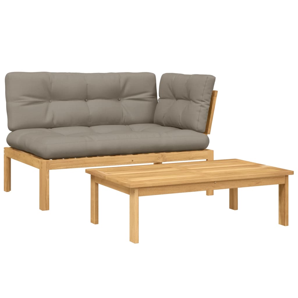 2 Piece Patio Pallet Sofa Set with Cushions Solid Wood Acacia