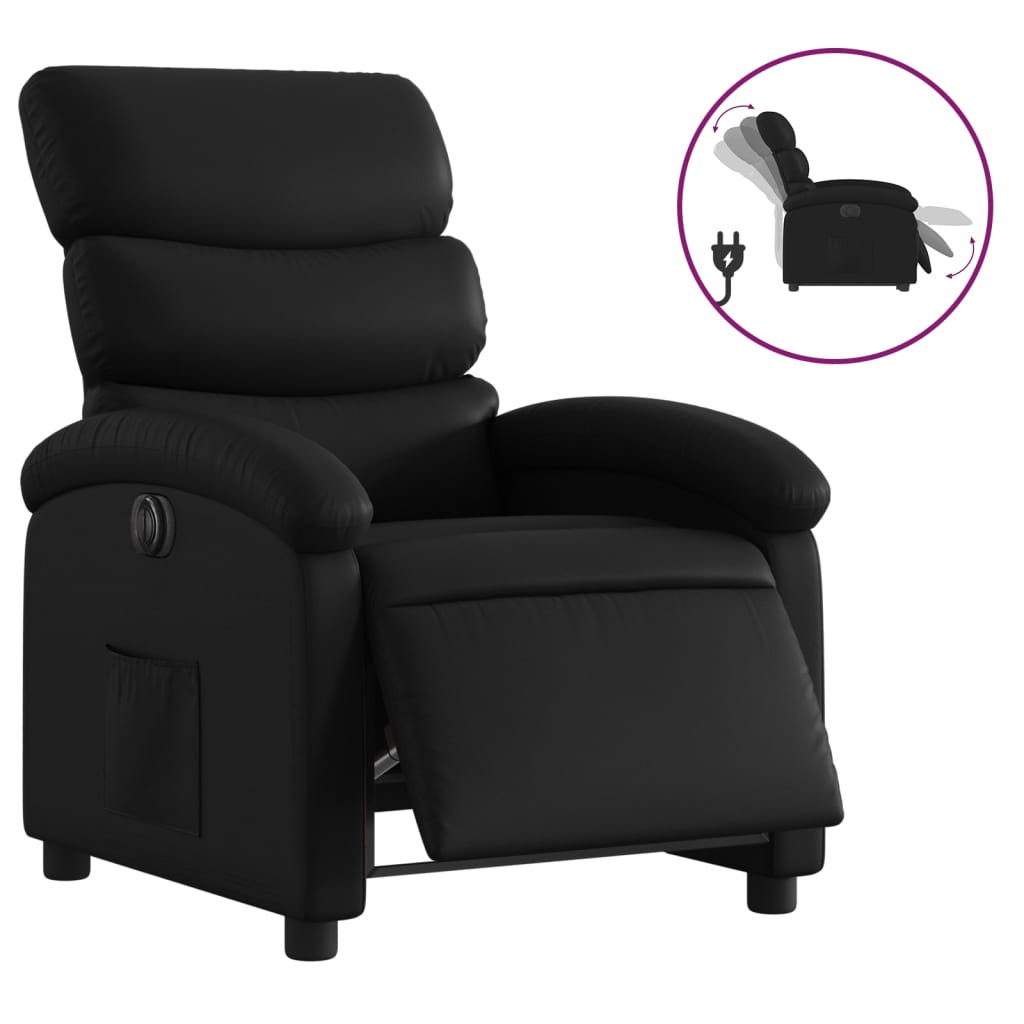 Electric Recliner Chair Black Faux Leather