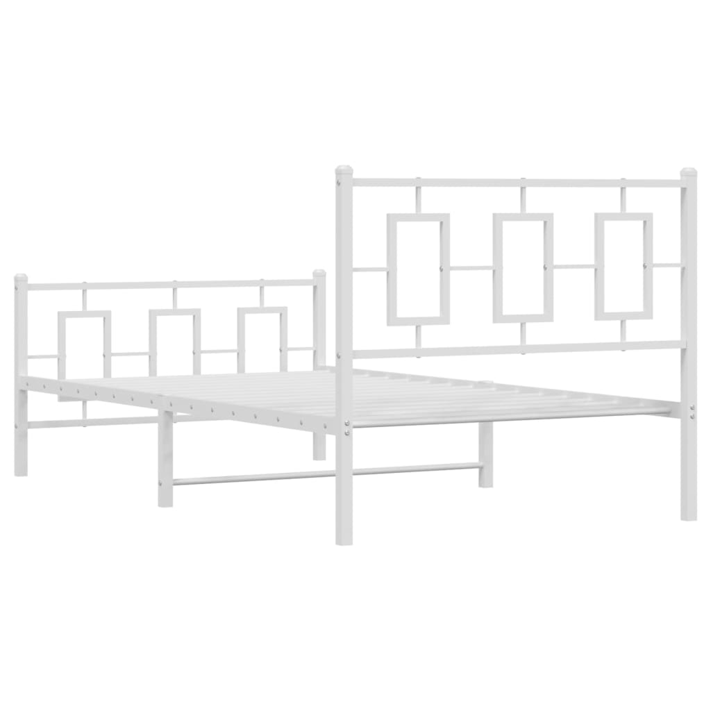 Metal Bed Frame without Mattress with Footboard White 39.4"x78.7"