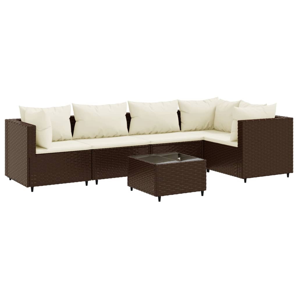 6 Piece Patio Lounge Set with Cushions Brown Poly Rattan