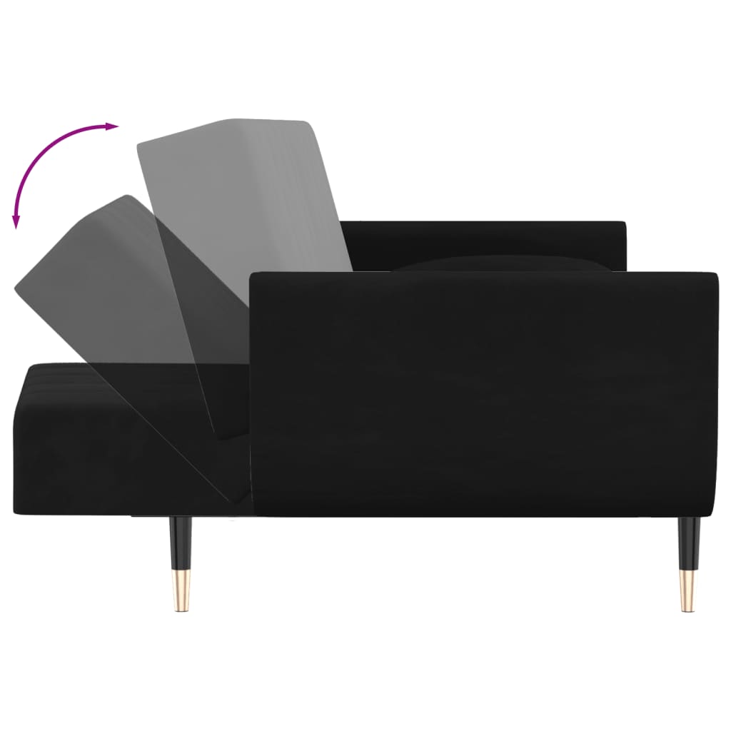 2-Seater Sofa Bed with Two Pillows Black Velvet