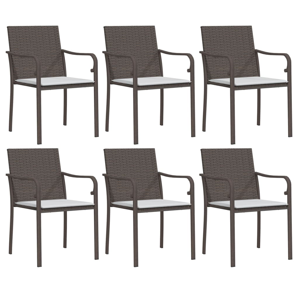 Patio Chairs with Cushions 6 pcs Brown 22"x23.2"x33.1" Poly Rattan