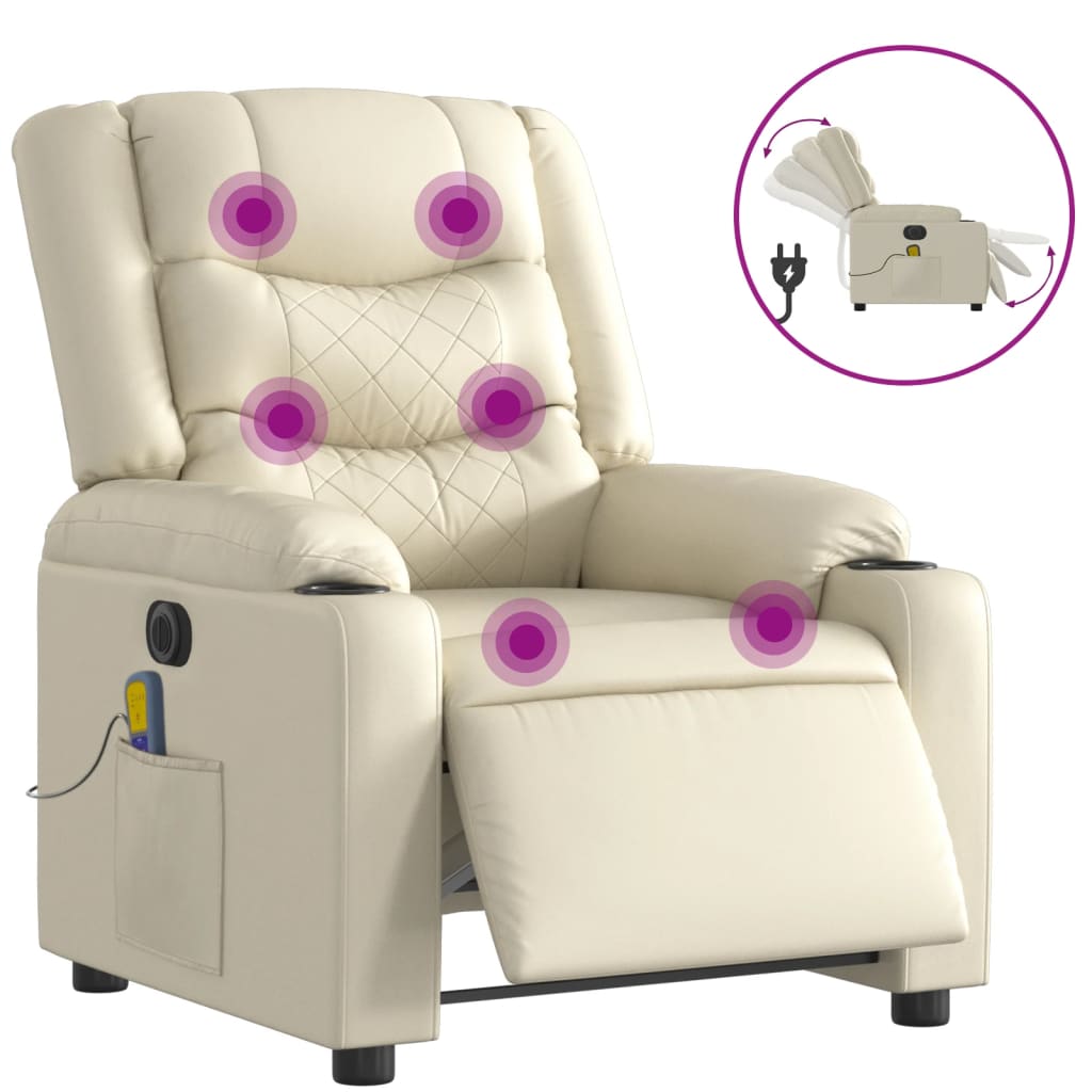 Electric Massage Recliner Chair Cream Faux Leather