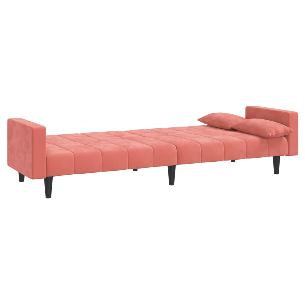 2-Seater Sofa Bed with Two Pillows Pink Velvet